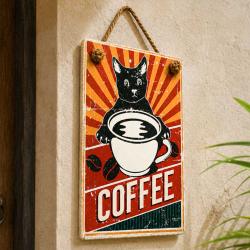 Plaque Albesia Wood Coffee Black Cat 10 x 13cm