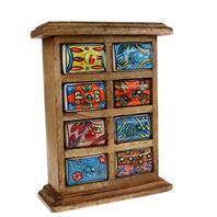 Wooden mini chest, 8 ceramic drawers