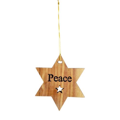 Hanging Christmas Decoration Olive Wood Star Peace