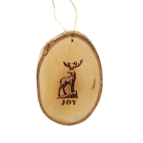 Hanging Christmas Decoration Olive Wood Reindeer Joy
