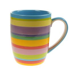 Rainbow mug, horizontal stripes, blue inner