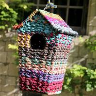 Bird house, recycled fabric, 19x16x28cm