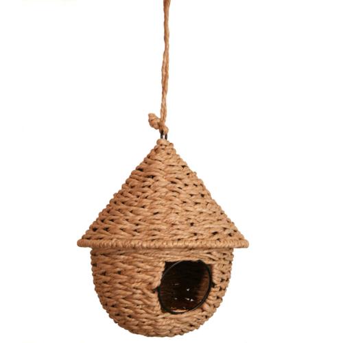 Birdhouse woven eco rattan handmade round with hanging 21x24cm