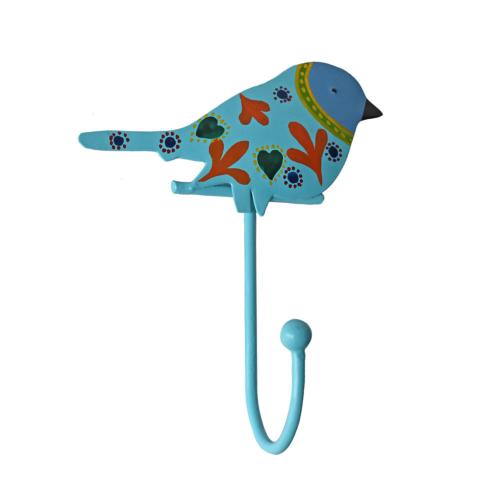 Single metal coat hook, bird light blue