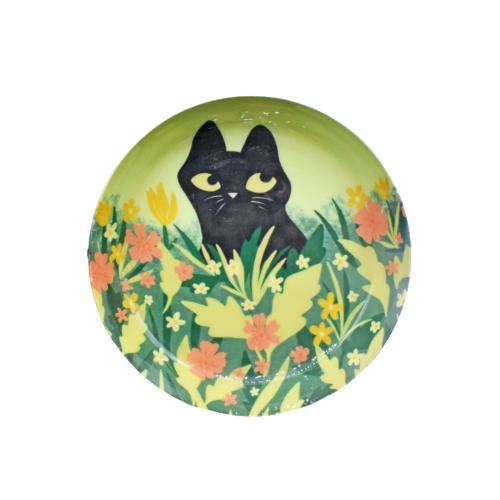 Trinket Dish / Tray Metal Cat in Flowers 9.5cm diameter