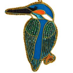 Hanging decoration, embroidered velvet, kingfisher