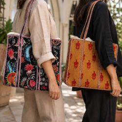 Tote Shopper Bag Quilted Recycled Cotton Assorted Browns/Black