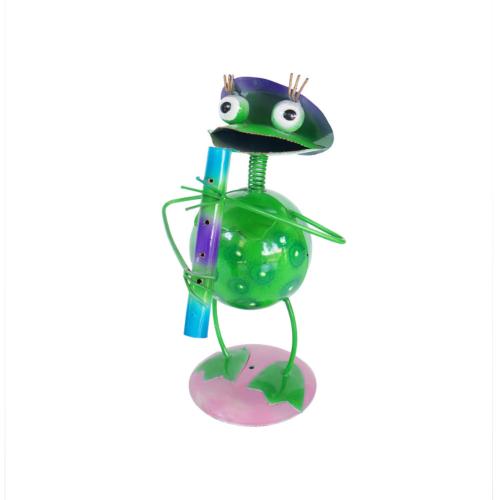 Frog Flautist Metal 14x12x22cm