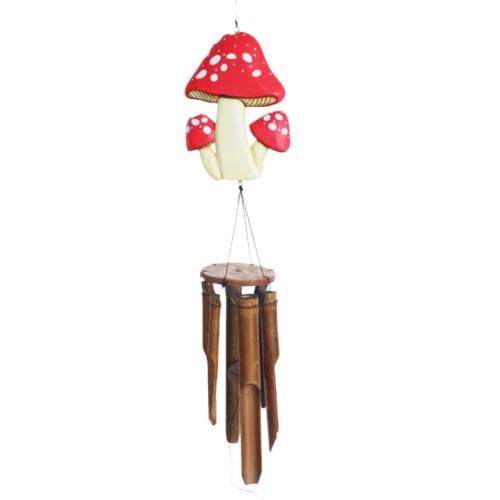 Bamboo Windchime with Wooden Toadstools