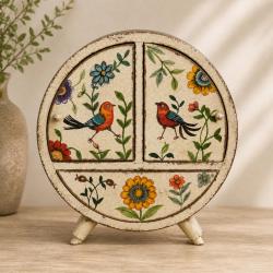 Jewellery Cabinet Round Handpainted Wood Chest 28x11x28cm