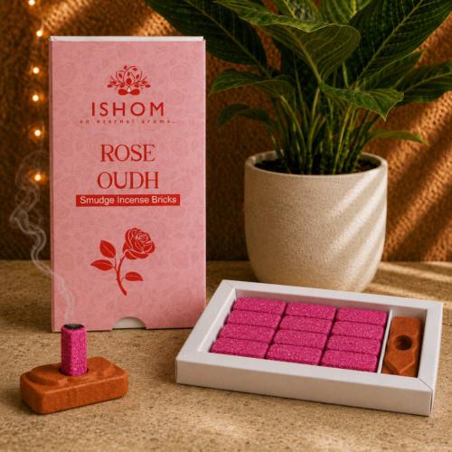 ISHOM Rose Oudh Smudge Incense Bricks
