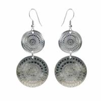 Earrings silver colour, 2 patterned circles