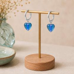 Earrings Glass Heart Blue