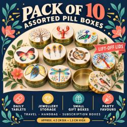 Set of 10 Pill Boxes Assorted Designs Wildlife