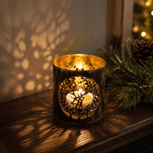 Tealight Holder Metal Black Stag 6 x 6cm