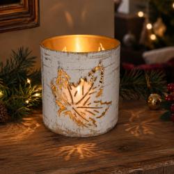 Tealight Holder Whitewashed Metal Leaf Pattern 6.5 x 6cm