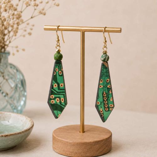 Earrings, recycled circuit board, tie shape