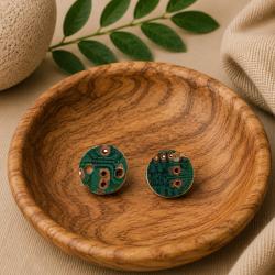 Stud earrings, recycled circuit board circle