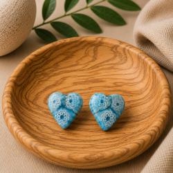 Ear studs, glass heart shaped beads, turquoise 1.3 x 1.3cm