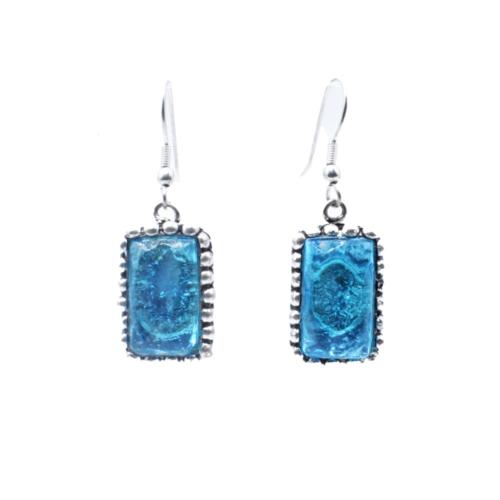 Earrings Turquoise Stone Rectangular