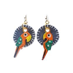 Earrings Parrot on Recycled Denim