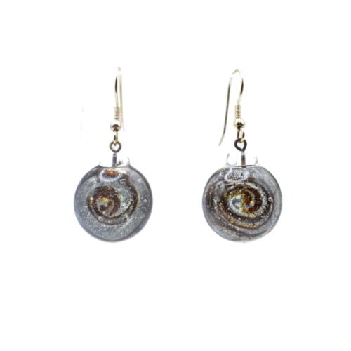 Earrings Glass Circle with Coil Grey