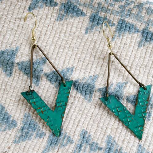 Earrings, turquoise V shape