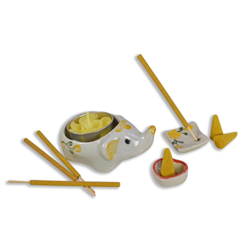 Jasmine incense and candle gift set with elephant shaped tlight, 15x15 cm