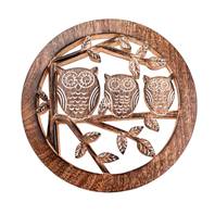 Trivet mango wood, owls 20cm