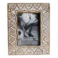 Photo frame, wood white cut out floral design, 7x5inch photo