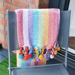 Throw/Bedspread Soft Recycled Material Multi Coloured Stripes 150x125cm