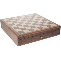 Small wooden chess set sheesham wood with pullout drawer 16x16x3.5cm