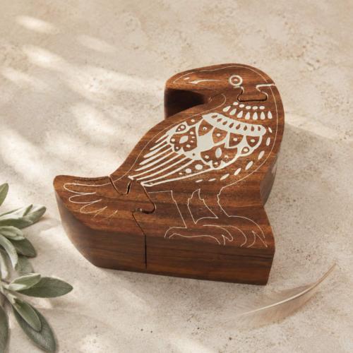 Puzzle Box Bird Shape Sheesham Wood 12 × 6 × 12cm