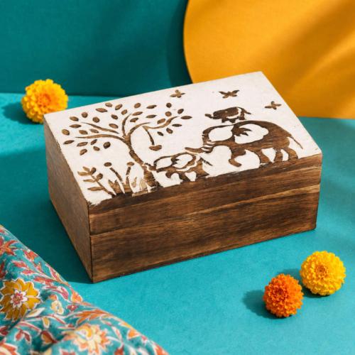 Elephant Keepsake Box Mango Wood 15 x 10cm