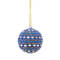 Bauble Beaded With Mirrors Blue 7cm