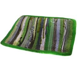Rag place mat rectangular recycled cotton & polyester handmade green 20x30cm