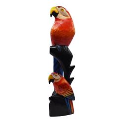 Standing Ornament Parrot and Baby, Albesia Wood 12 x 40cm