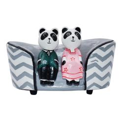 2 pandas on sofa hand carved Albesia wood, 17 x 6 x 10cm