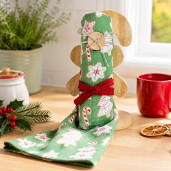 Christmas Tea Towel + Wood Candy Cane Stand Recycled Cotton