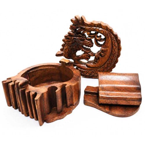 Dragon and Moon Puzzle Box Suar Wood