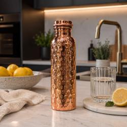 Copper water bottle, hammered, 600ml