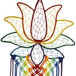 Dreamcatcher on wire frame, Lotus rainbow colours 30 x 65cm