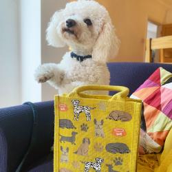 Jute shopping bag, small, Dogs yellow 20x25cm