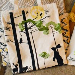 Tote Bag Recycled Cotton Hare and Moon 36 x 40cm