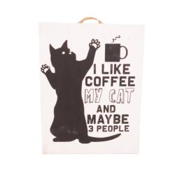 Plaque Albesia Wood I Like Coffee My Cat 15 x 20cm