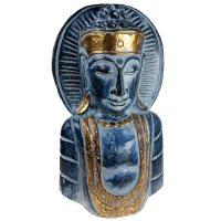 Buddha carved wood blue + gold colour 23x40x10cm