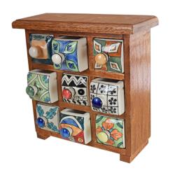 Wooden mini chest with 9 brightly coloured drawers 24 x 24 x 11cm
