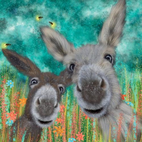 Greetings Card, Donkeys and Fireflies, 16x16cm