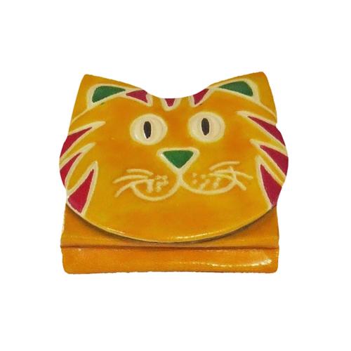 Coin Purse Leather, Cat Yellow 8.5 x 7.5cm