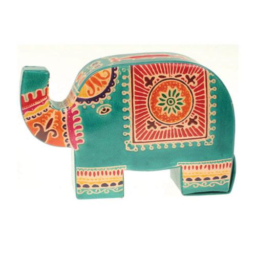 Leather money box elephant green